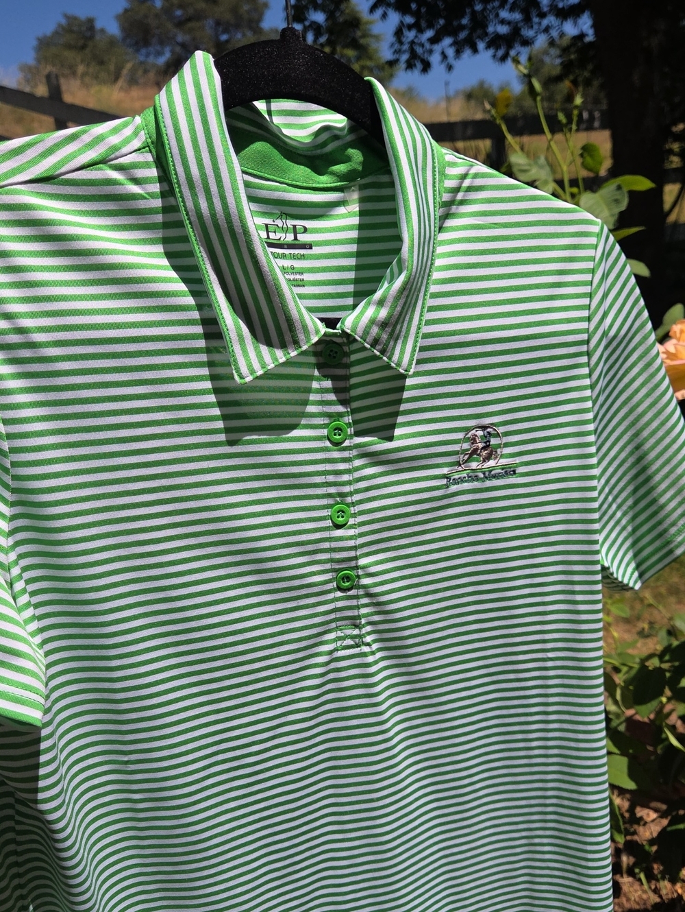 EP Pro Rancho Murieta Green & White Stiped Golf Polo Youth Large